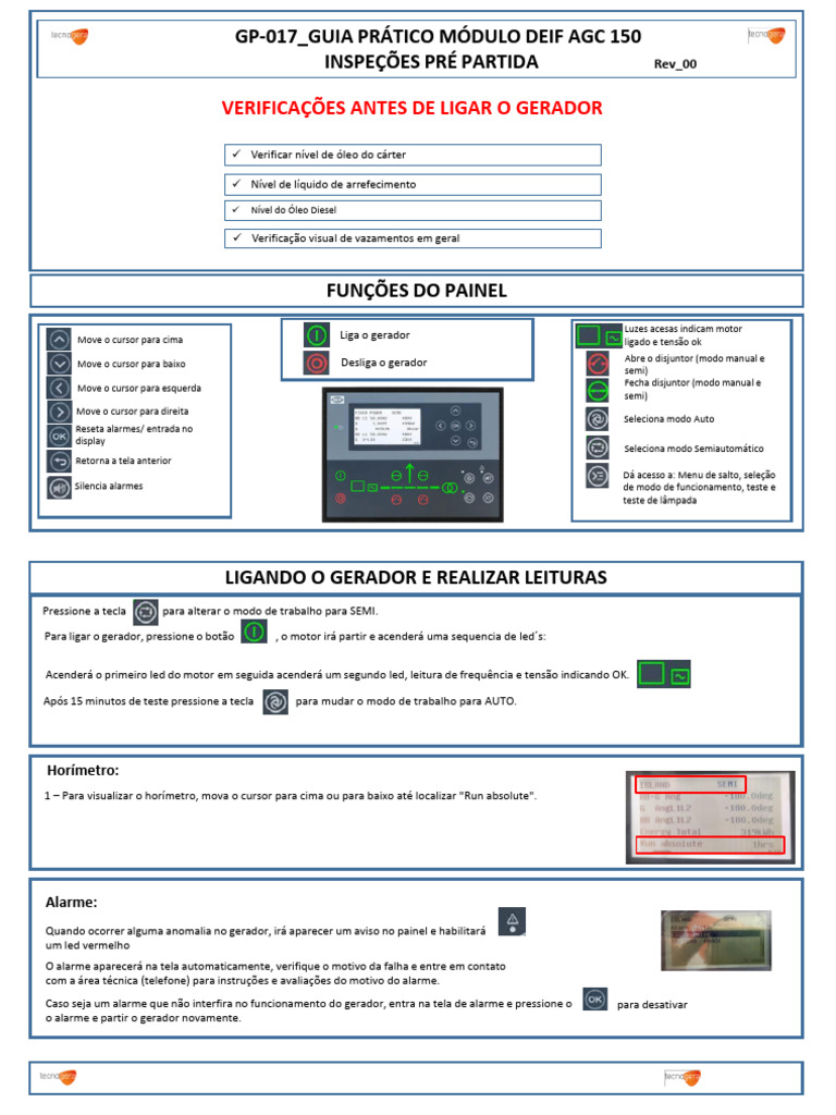 Inspeções Pré-Partida do Gerador AGC 150 | PDF