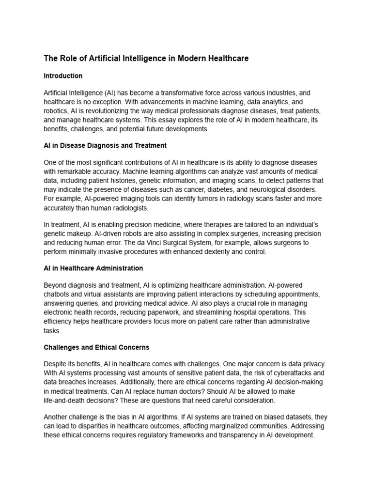 The Role of Artificial Intelligence in Modern Healthcare | PDF ...