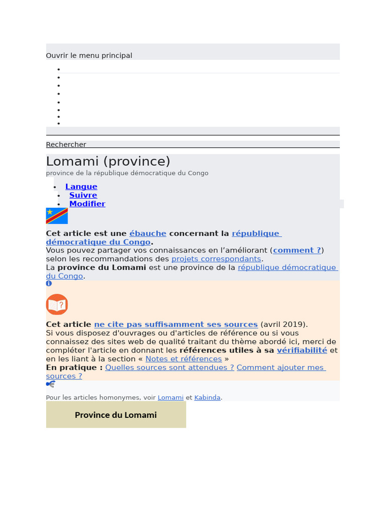 Province de Lomami : Villes et Territoires | PDF