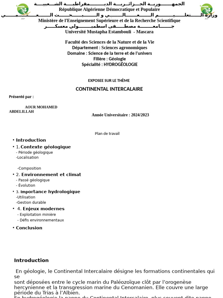 Importance du Continental Intercalaire | PDF | Sahara | Géologie