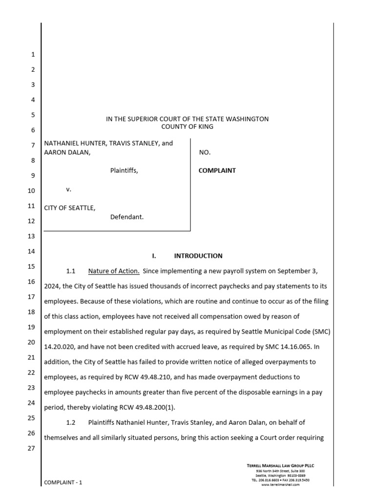 Seattle Payroll Class Action Lawsuit | PDF | Cost Of Living | Legal Remedy