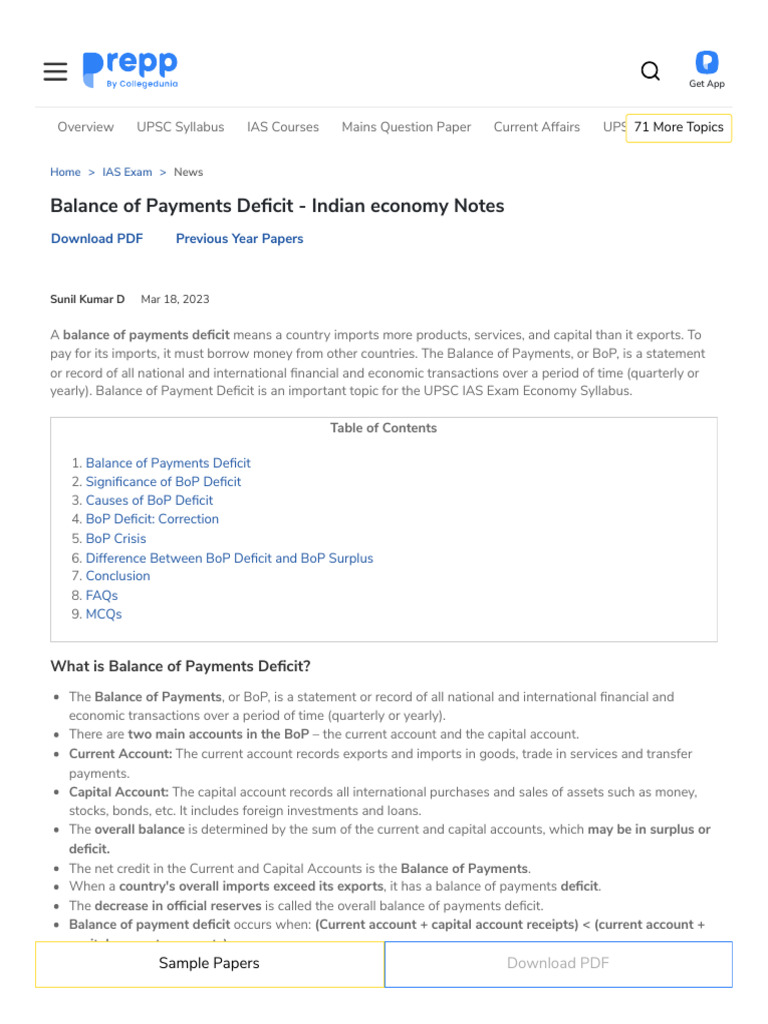 Causes of India's Balance of Payments Deficit | PDF | Balance Of ...