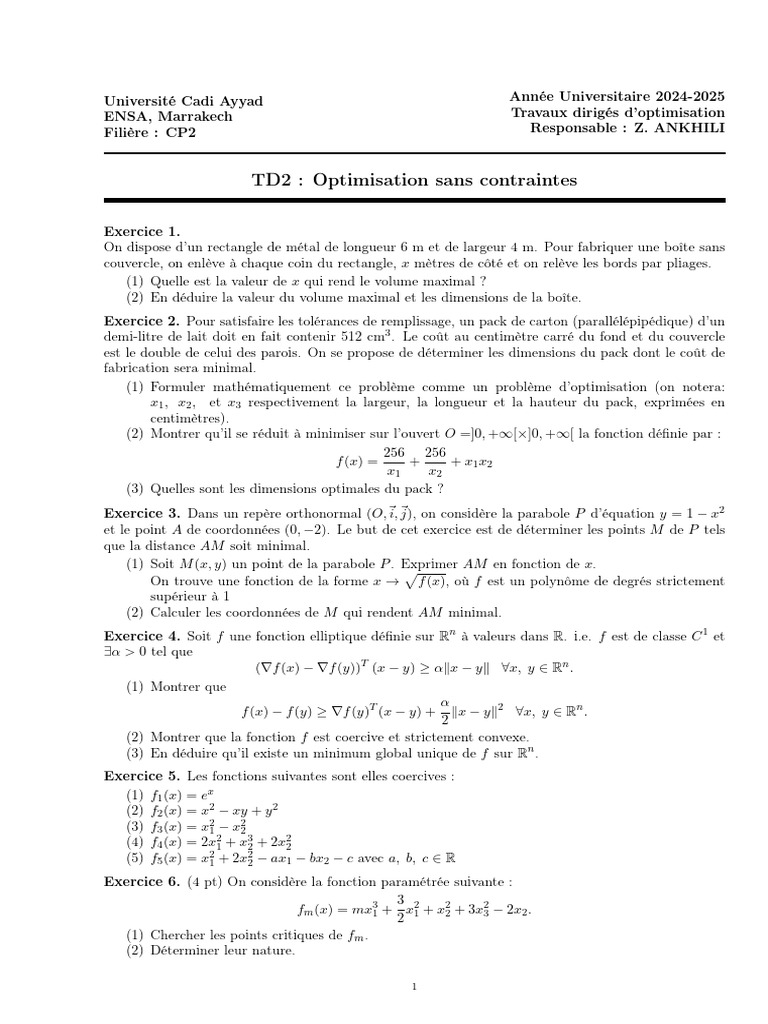 Optimisation mathématique : exercices pratiques | PDF | Analyse ...