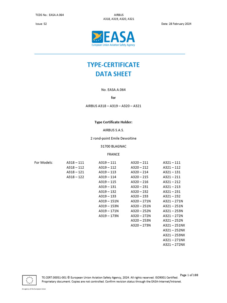 EASA Type Certificate Data Sheet A320 | PDF | Transport | Aerospace