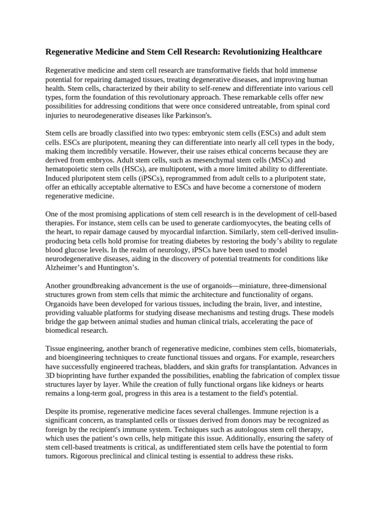 Regenerative Medicine and Stem Cell Researc2 | PDF | Stem Cell ...