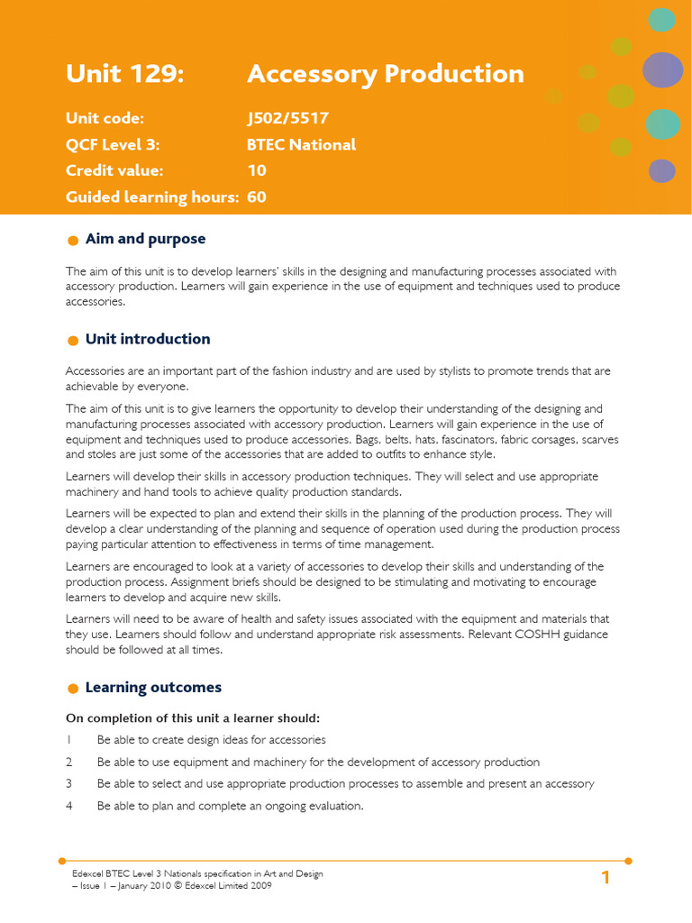 Accessory Production Unit Overview | PDF | Learning | Textiles