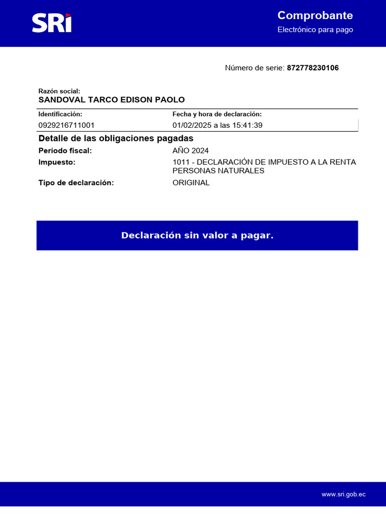 Comprobante de Declaración de Renta 2024 | PDF
