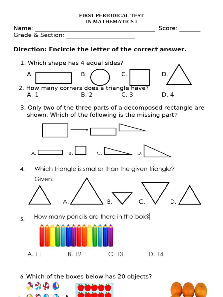 First Periodical Test Mathematics | PDF | Mathematics