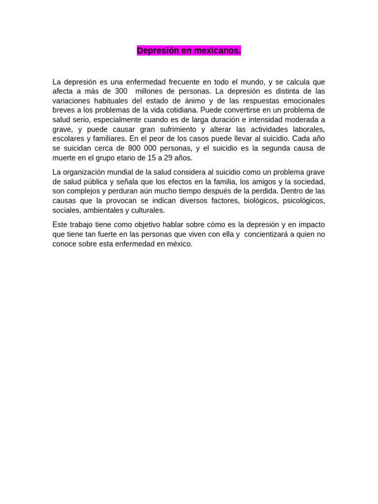 Impacto de la Depresión en México | PDF | Trastorno depresivo mayor ...