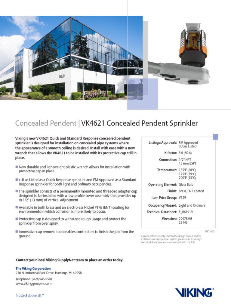 VK4621 Concealed Pendent Sprinkler | PDF | Mechanical Engineering ...