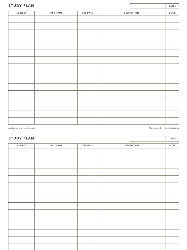 Comprehensive Study Plan Template | PDF