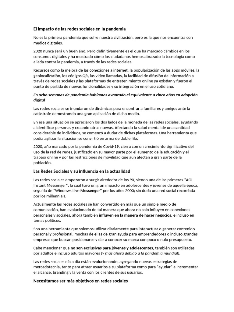 El Impacto de Las Redes Sociales en La Pandemia | PDF | Redes sociales ...