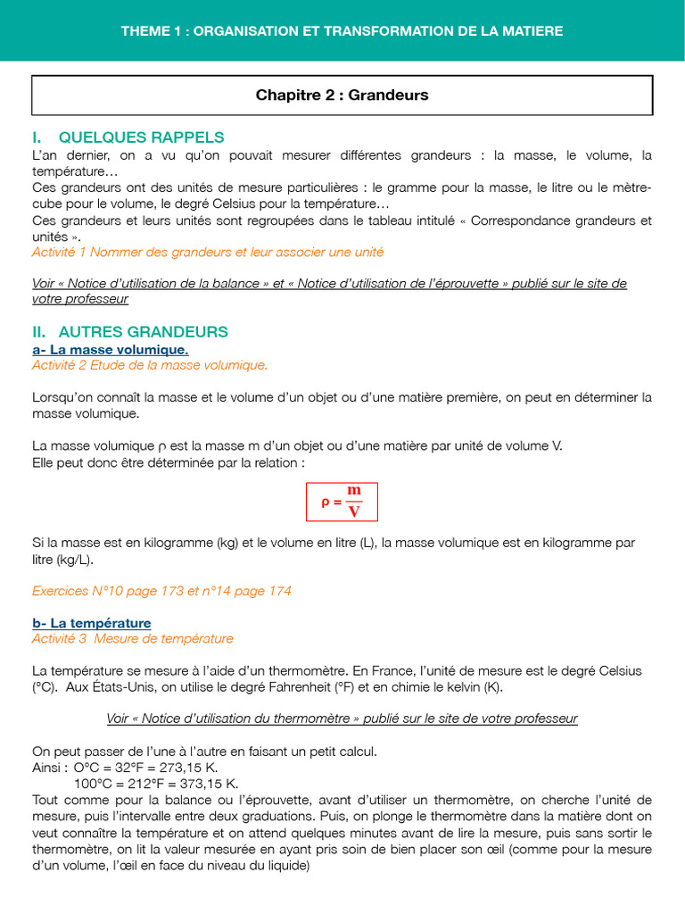 Grandeurs et unités de mesure en science | PDF