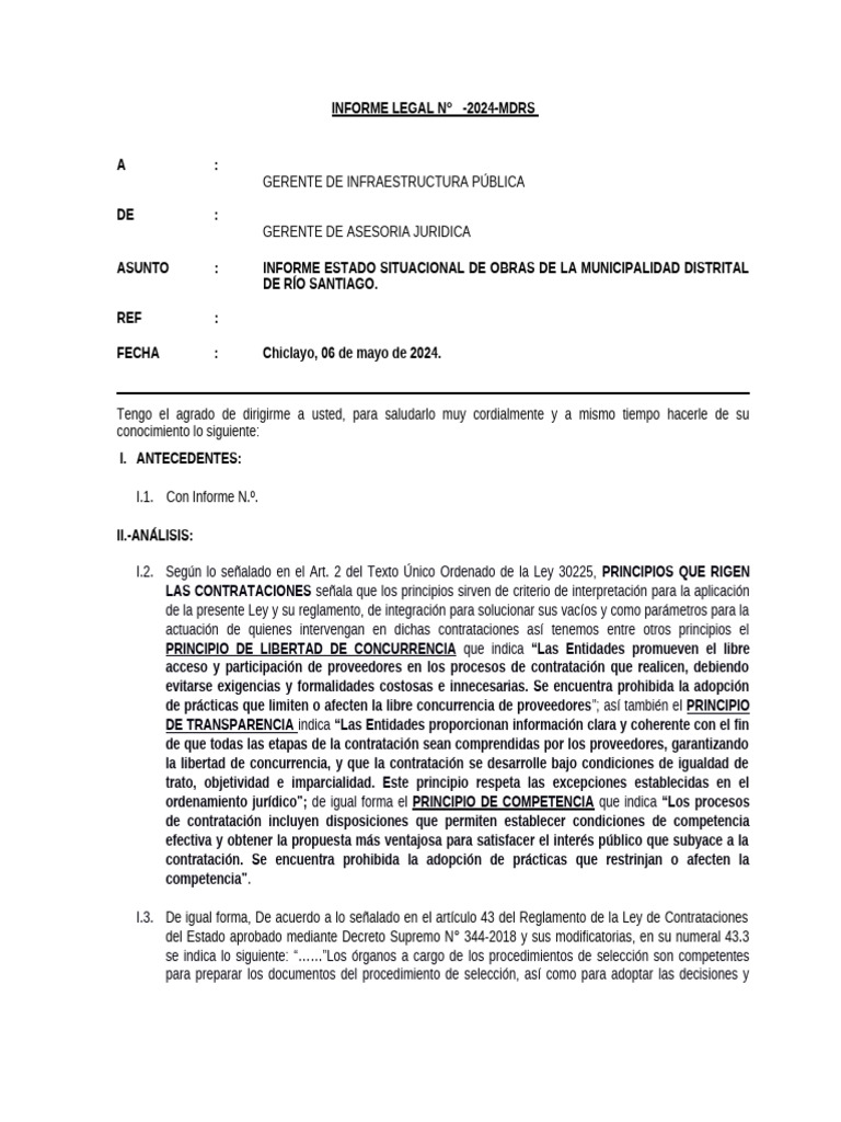 Informe Legal Estado Situacional de Obras | PDF | Regulación | Adopción