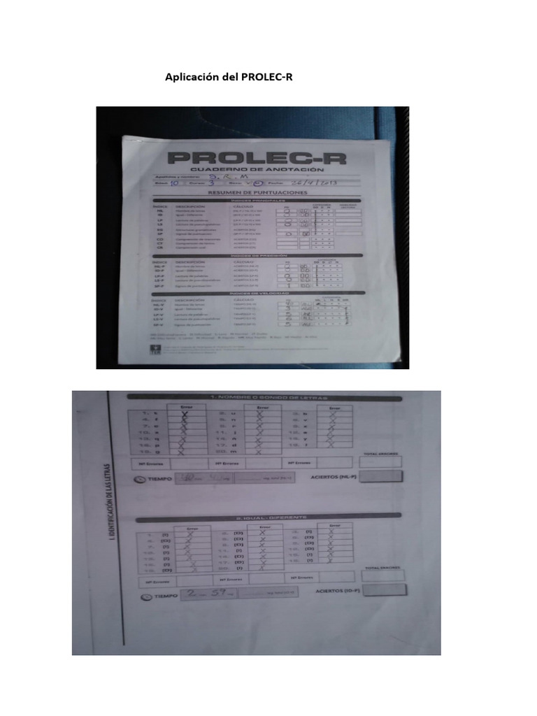 Aplicación del PROLEC-R en Educación | PDF