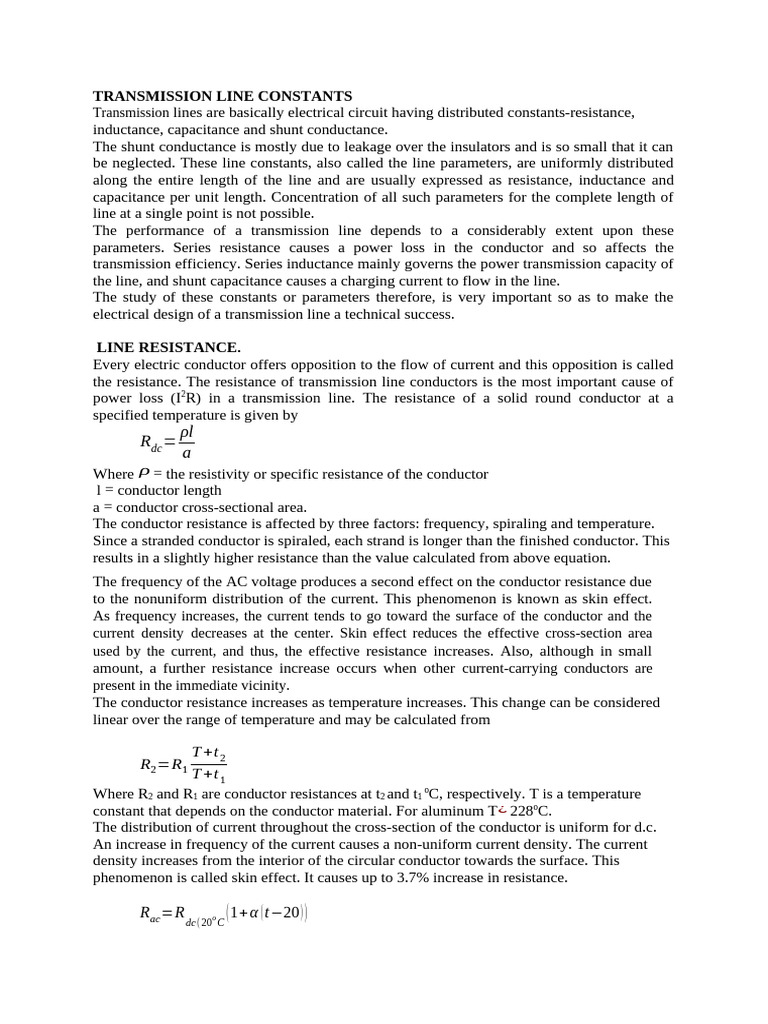 Transmission Line Constants Explained | PDF | Electric Power ...