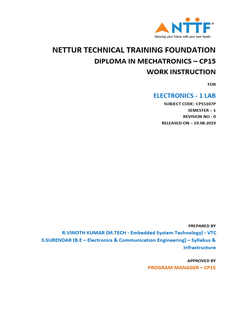 Electronics Lab Work Instructions | PDF | Electricity | Electrical ...