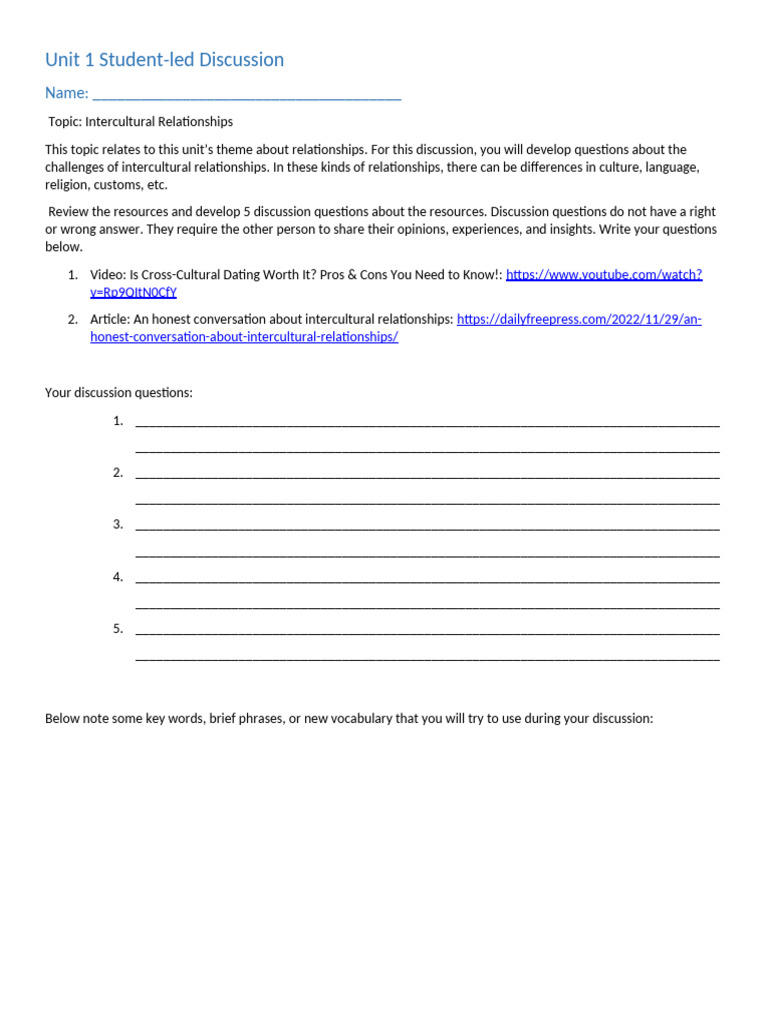 Unit 1 Student Led Discussion Pdf