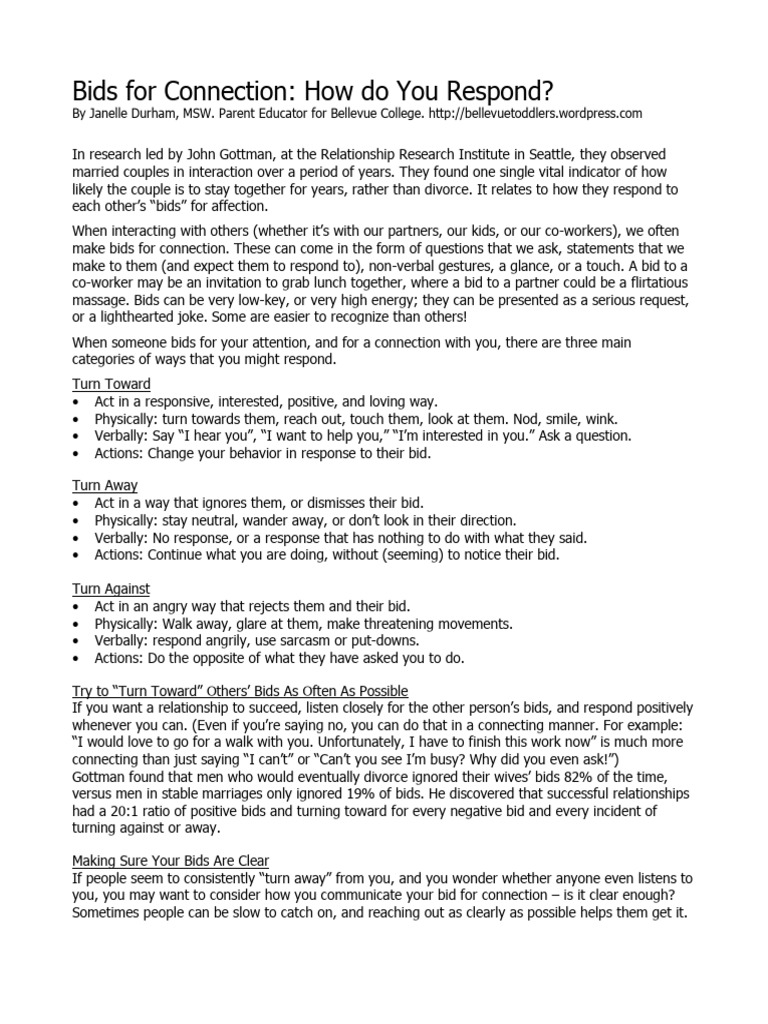 Understanding Bids for Connection | PDF | Nonverbal Communication ...