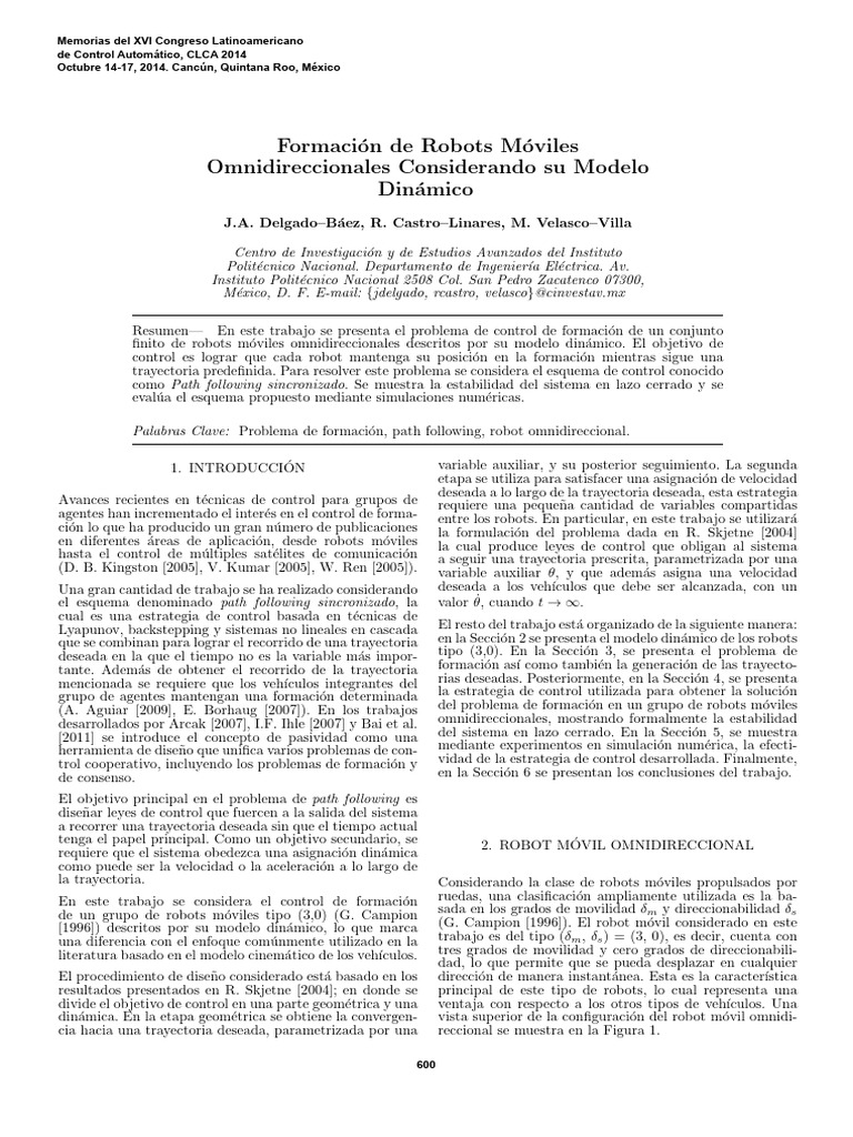 Control de Formación de Robots Omnidireccionales | PDF | Robot | Robótica