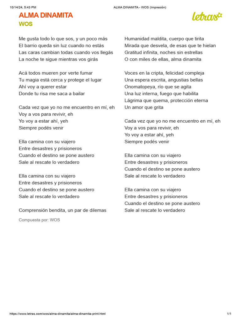 Alma Dinamita: Letras de WOS | PDF