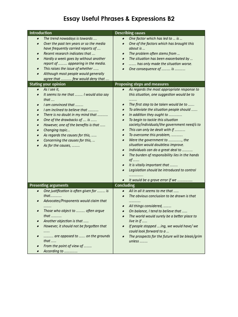 B2 Essay Phrases & Expressions Guide | PDF