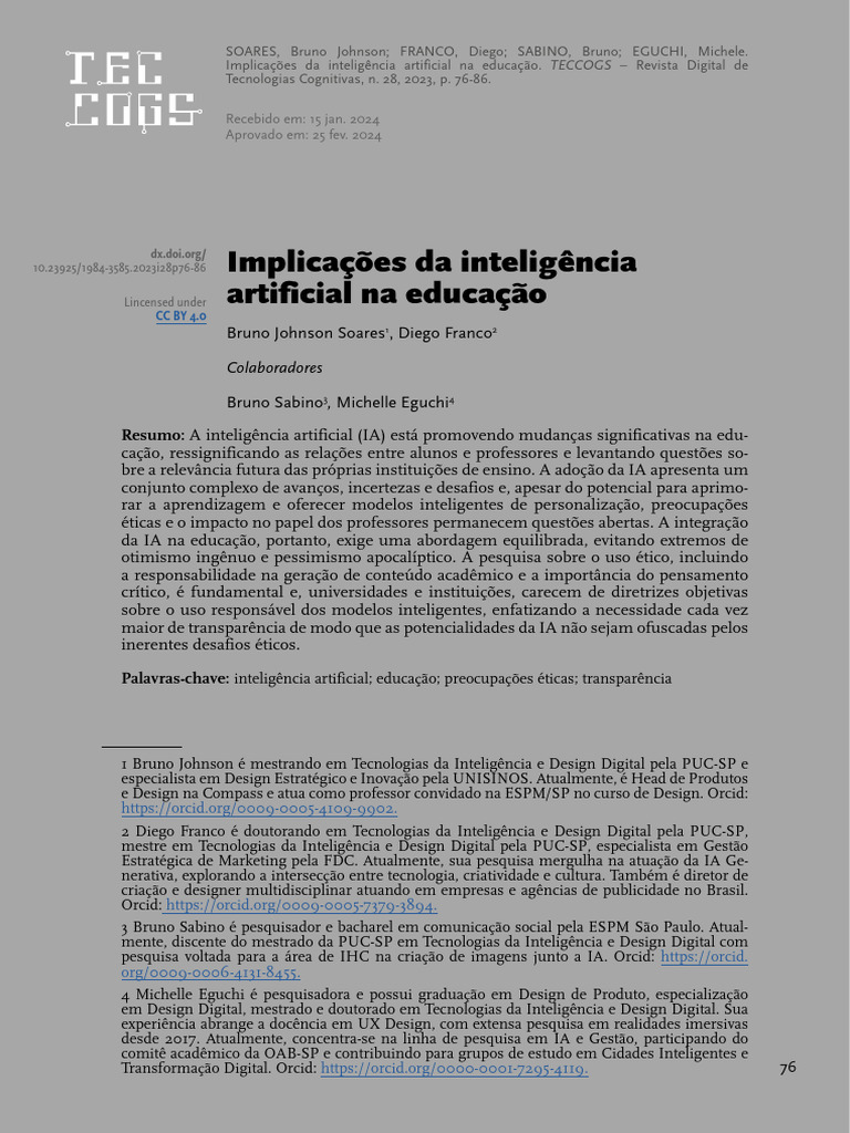 Impactos da IA na Educação e Ética | PDF | Aprendizado | Pensamento