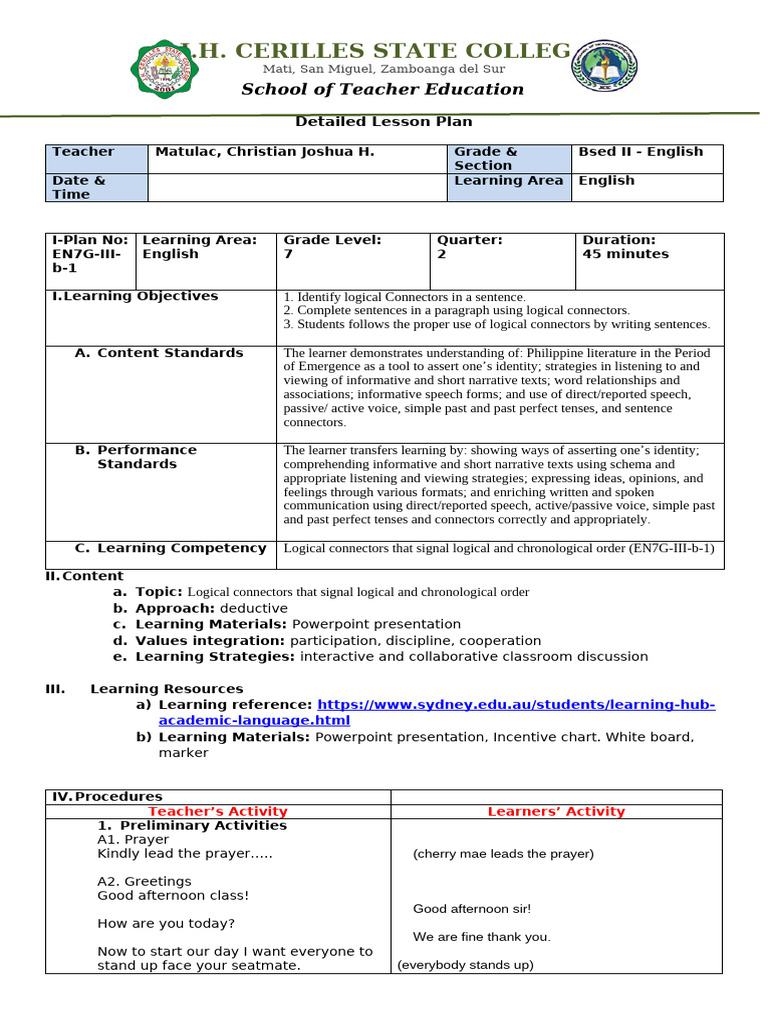 Lesson Plan Logical Connectors | PDF | Cakes | Learning