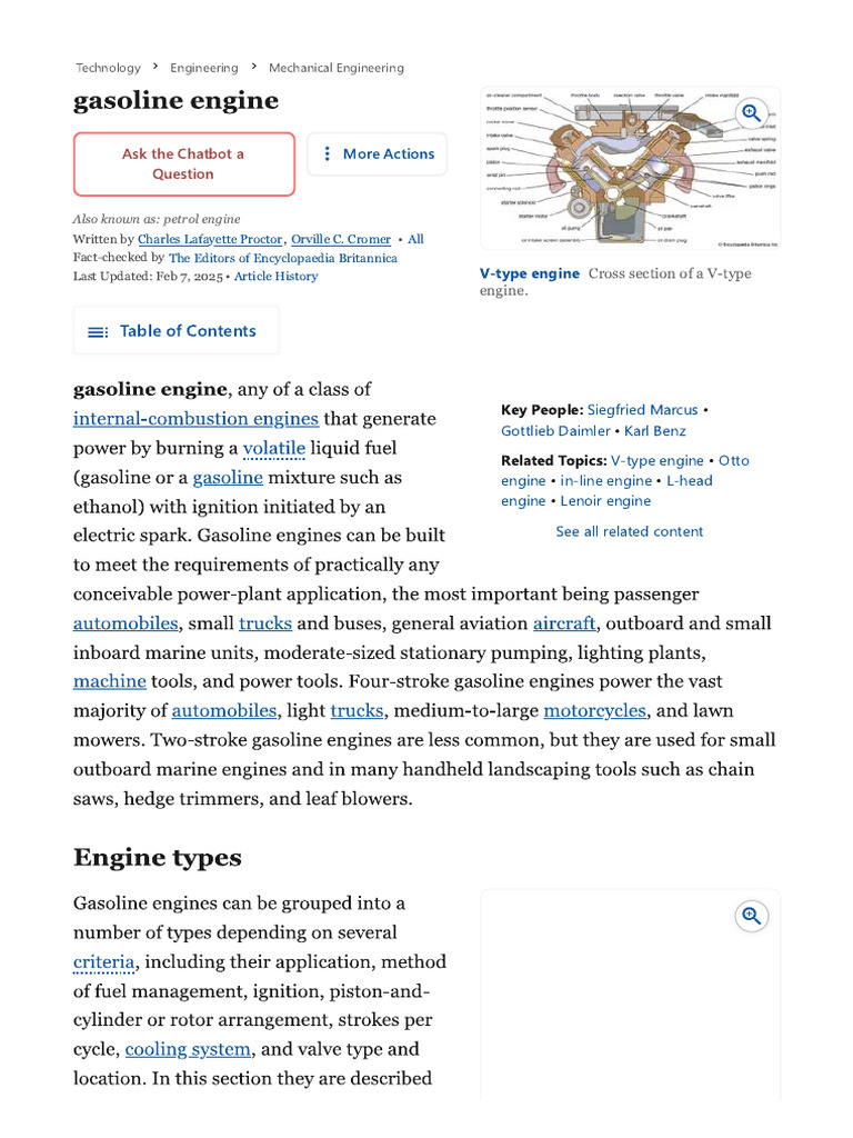 Gasoline Engine - Operation, Fuel, & Facts - Britannica | PDF