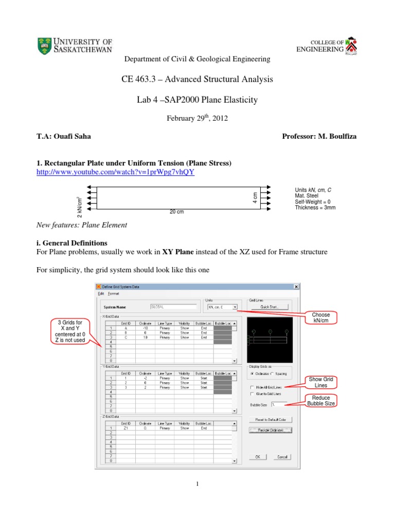 CE 463.3 - Advanced Structural Analysis Lab 4 - SAP2000 Plane ...
