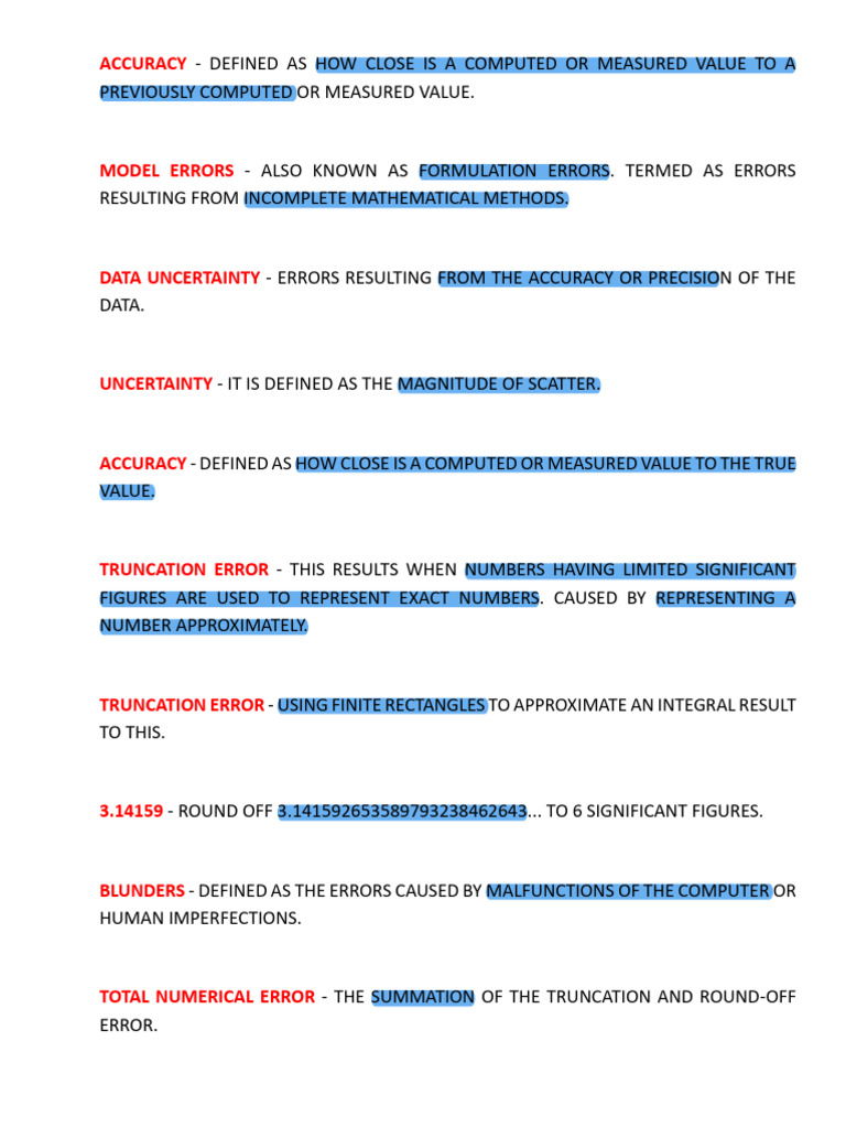 Numerical Errors and Accuracy Guide | PDF