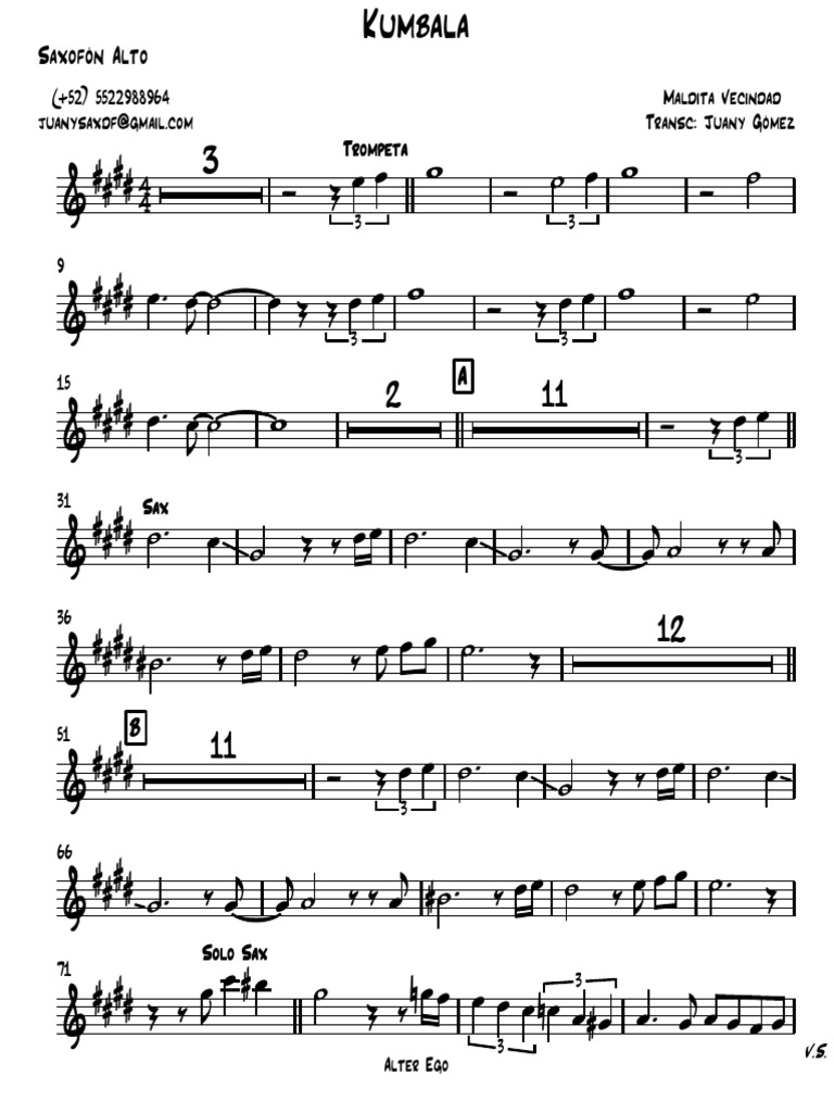 Kumbala - Saxofón Alto | PDF