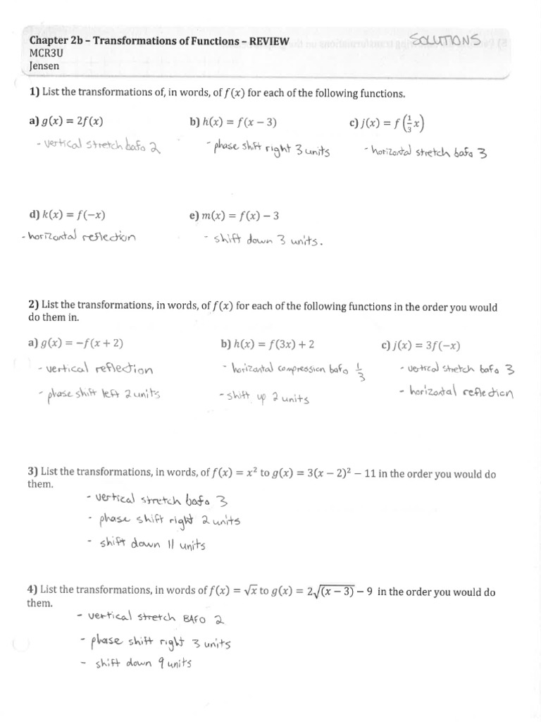 Chapter+2b+Transformations+of+Functions+REVIEW+SOLUTIONS | PDF