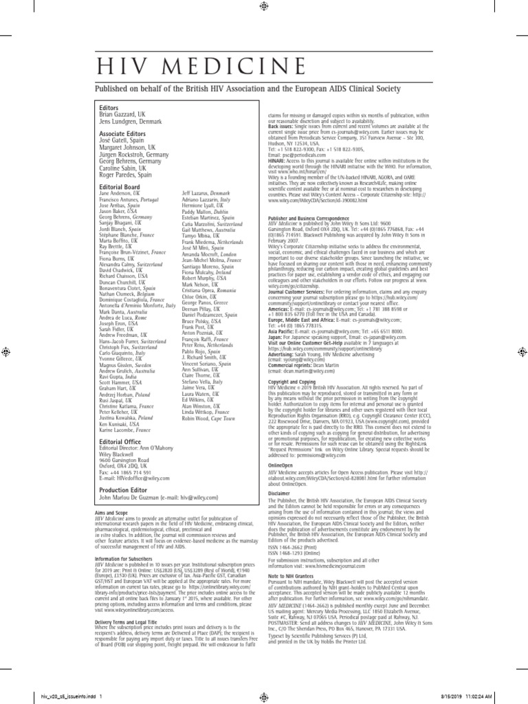 HIV Medicine Journal Overview | PDF | Pharmacy | Management Of Hiv/Aids