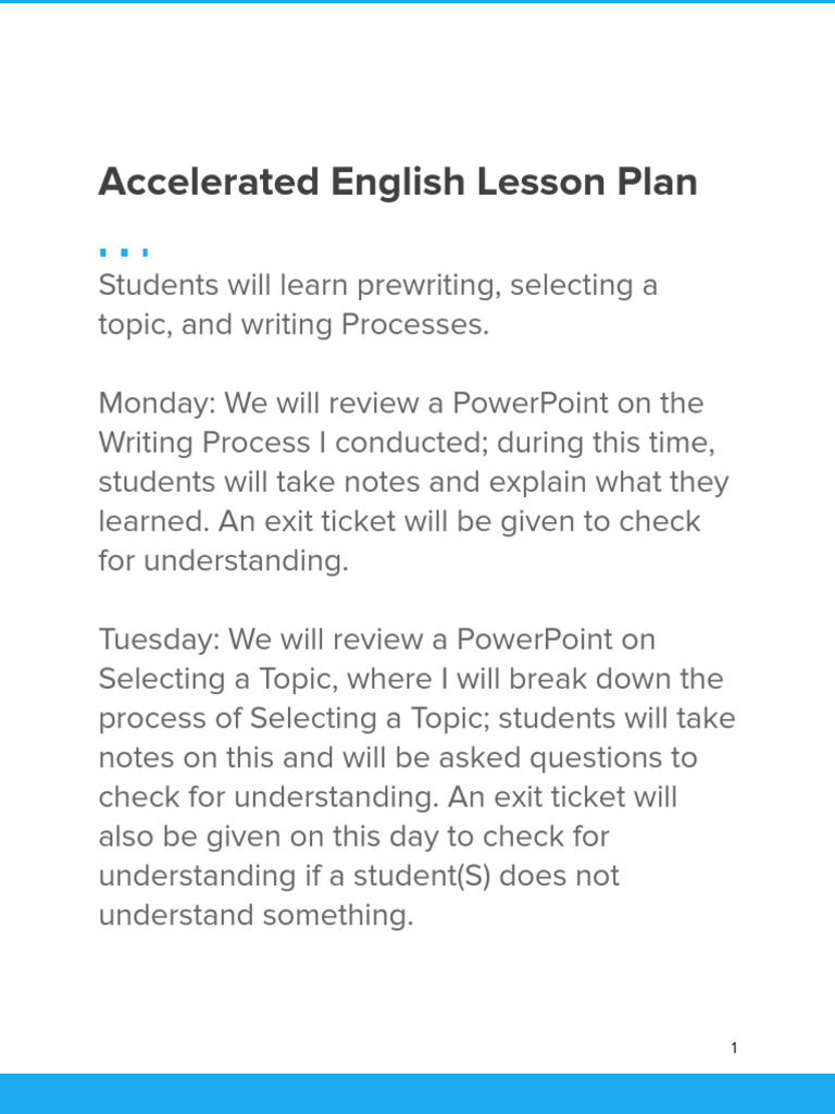 Accelerated English Writing Plan | PDF