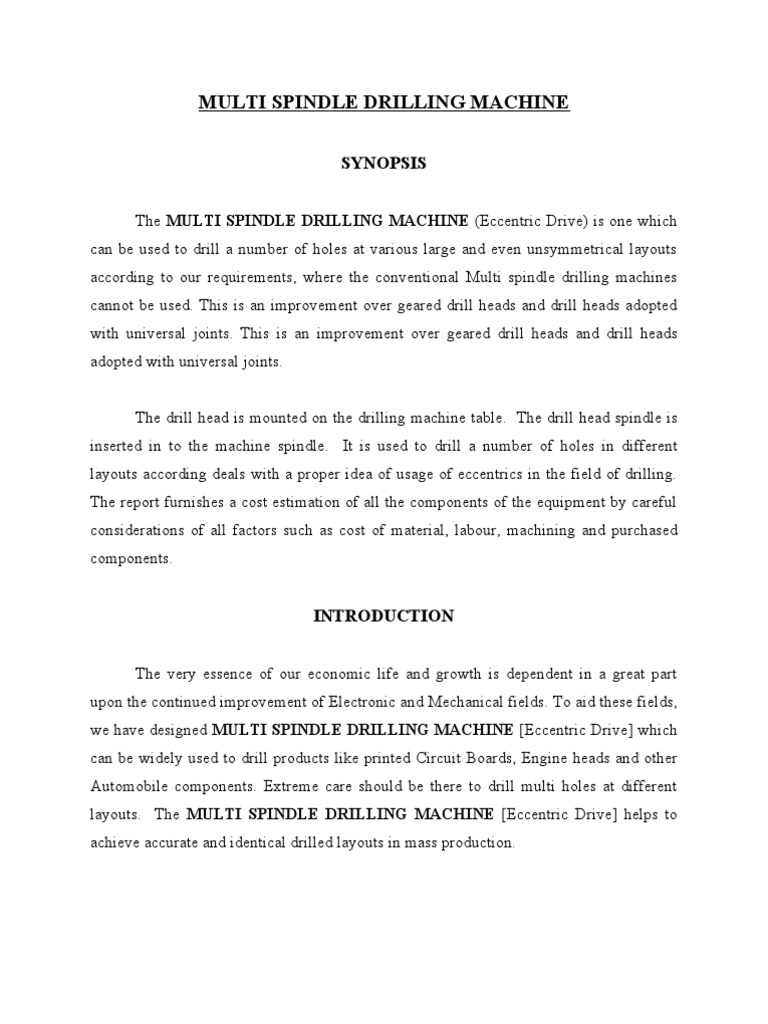 Multi Spindle Drilling Machine PDF Drill Drilling