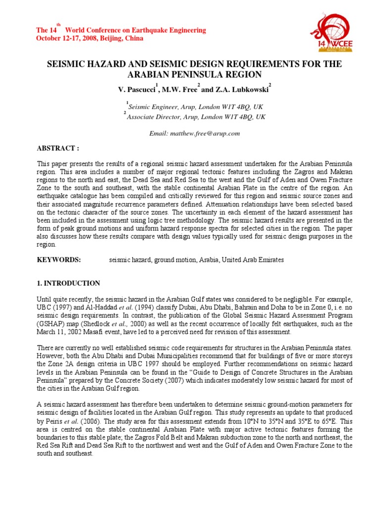 Seismic Hazard Assessment for Arabia | PDF | Earthquakes | Moment ...