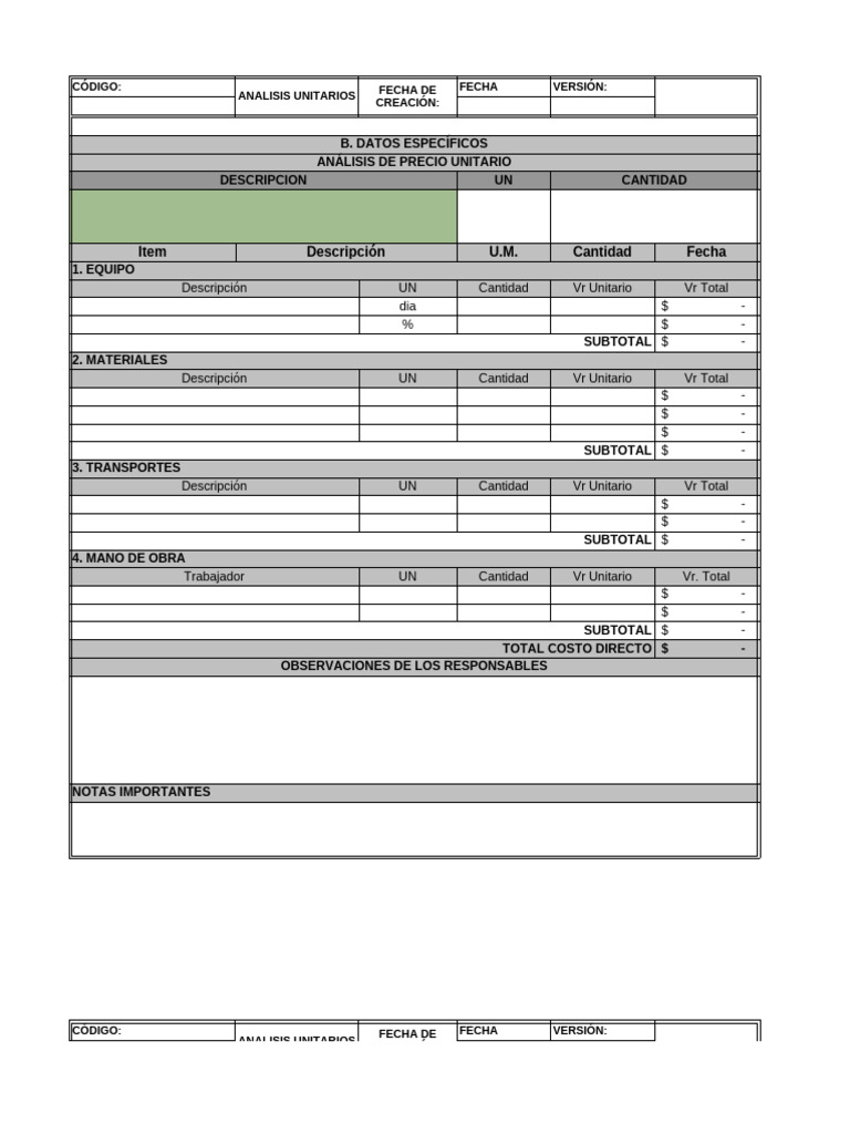 Análisis de Precio Unitario Detallado | PDF