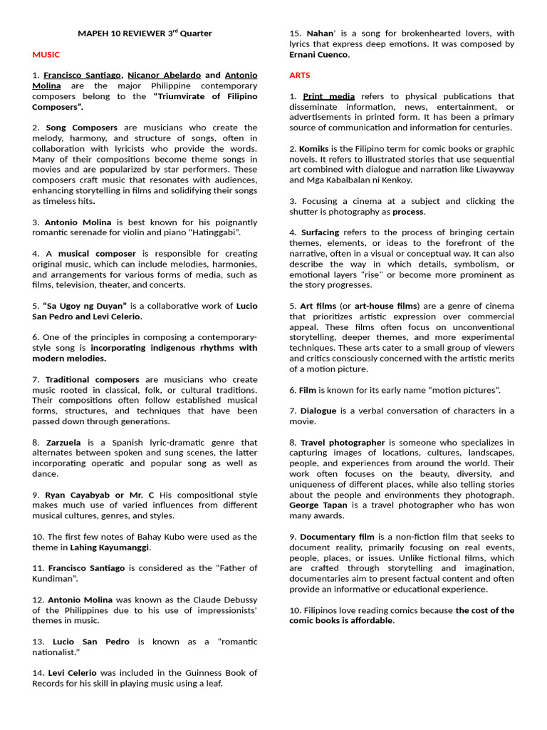 MAPEH 10 3rd Quarter Reviewer Guide | PDF | Pneumonia | Hiv/Aids