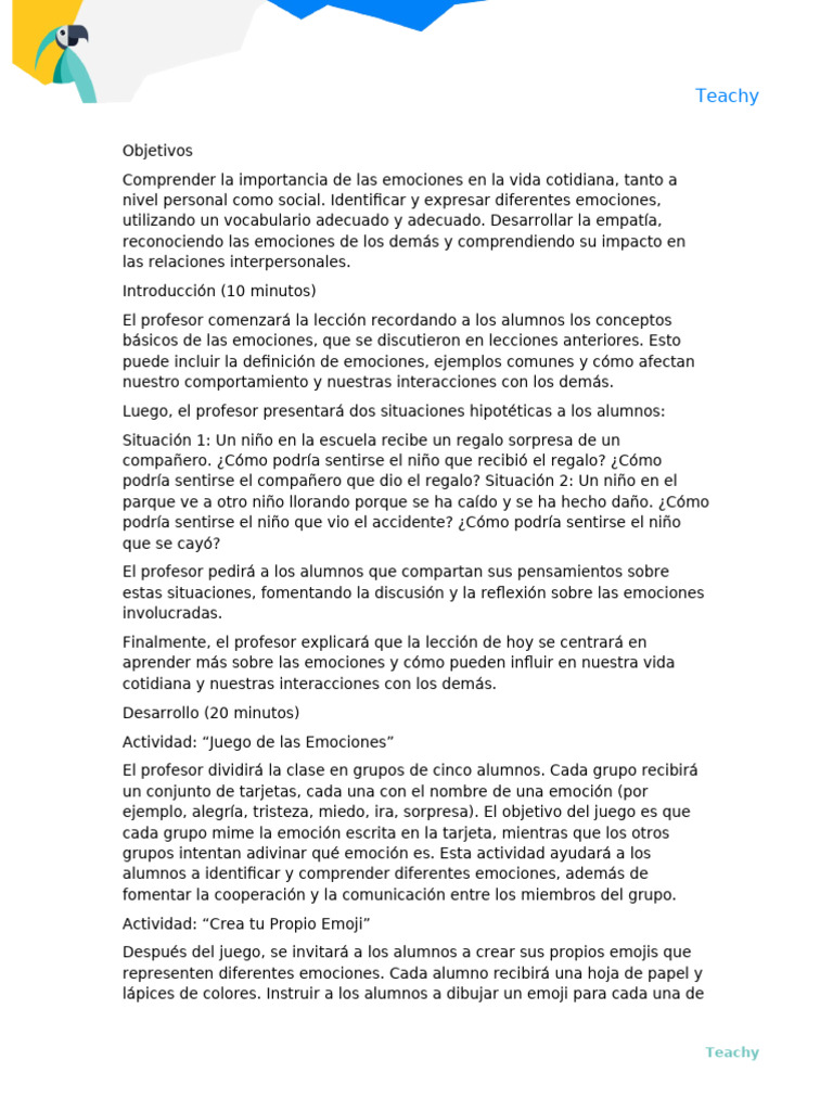 Generador de Plan de Clase - 29-1-2025 | PDF | Las emociones | Empatía