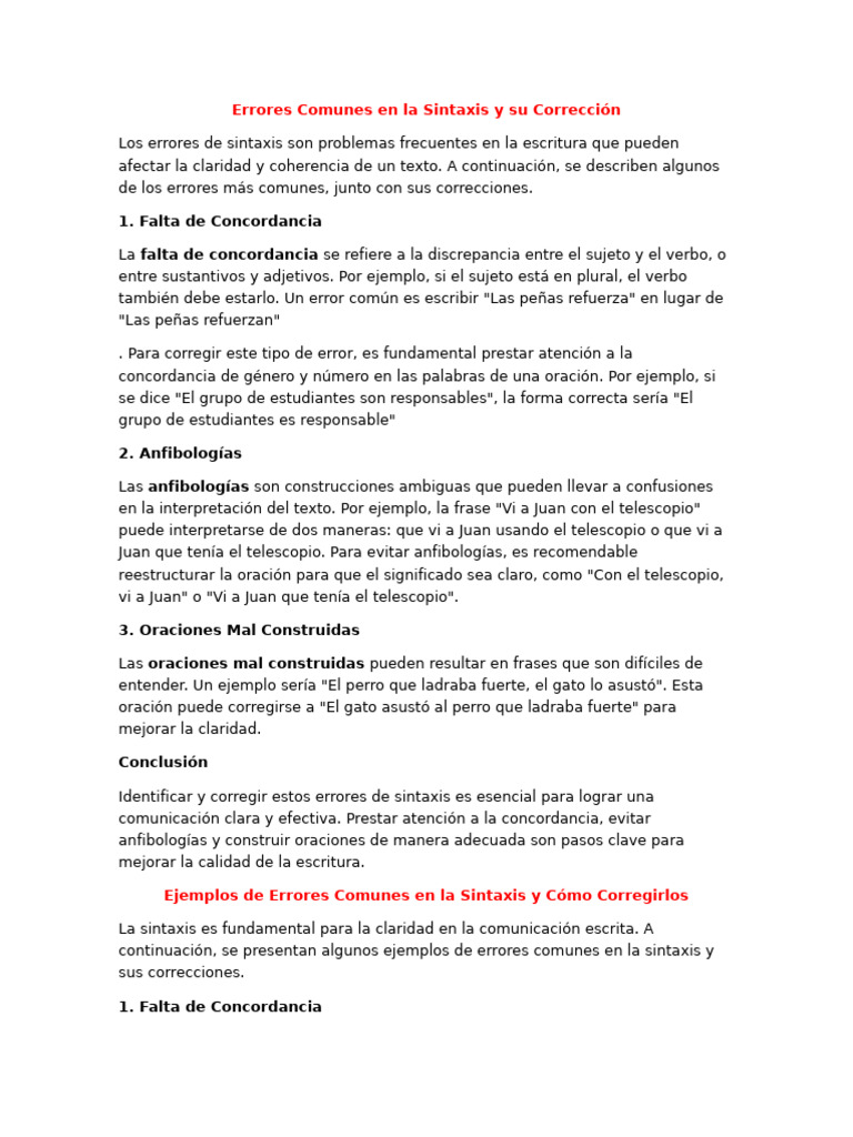 Errores Comunes de Sintaxis y Soluciones | PDF | Sintaxis | Comunicación