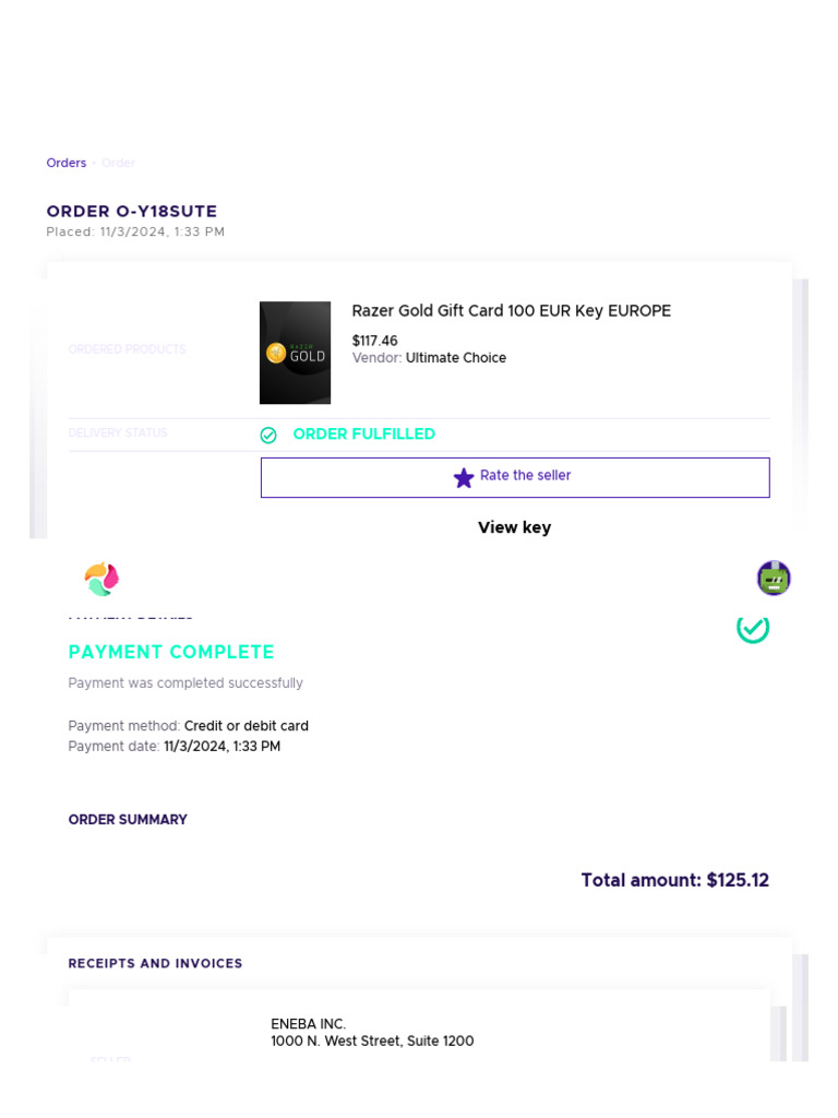 Razer Gold Gift Card Order Receipt | PDF | Receipt | Invoice