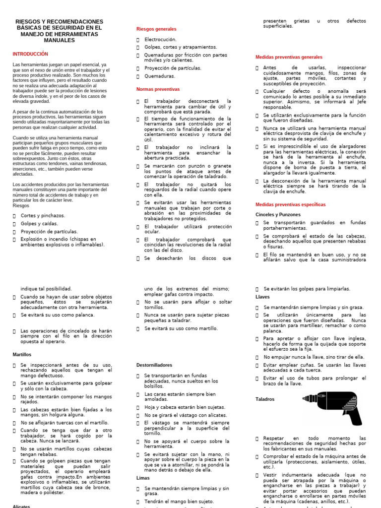 Seguridad en el Manejo de Herramientas | PDF | Perforar | Bienes ...