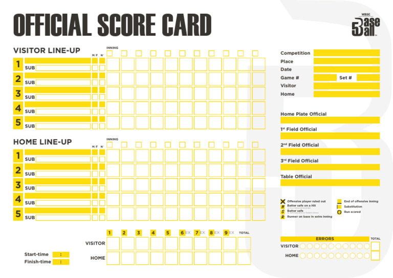 Official Score Card: Visitor Line-Up | PDF | Athletic Sports | Major ...