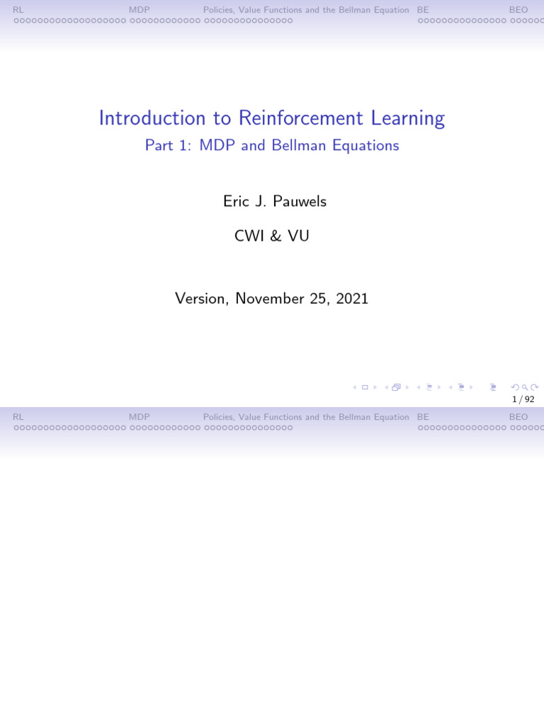 Slidedeck 5 MAS 2021 22 RL 1 MDP Bellman v3 | PDF | Applied Mathematics ...