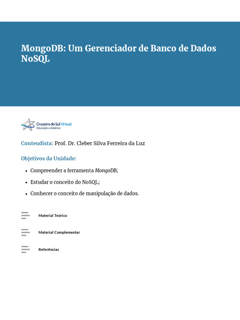 Introdução ao MongoDB e NoSQL | PDF | No SQL | Bancos de dados