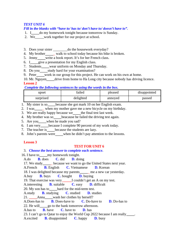 Unit 6 Test: English Grammar Exercises | PDF | International Student