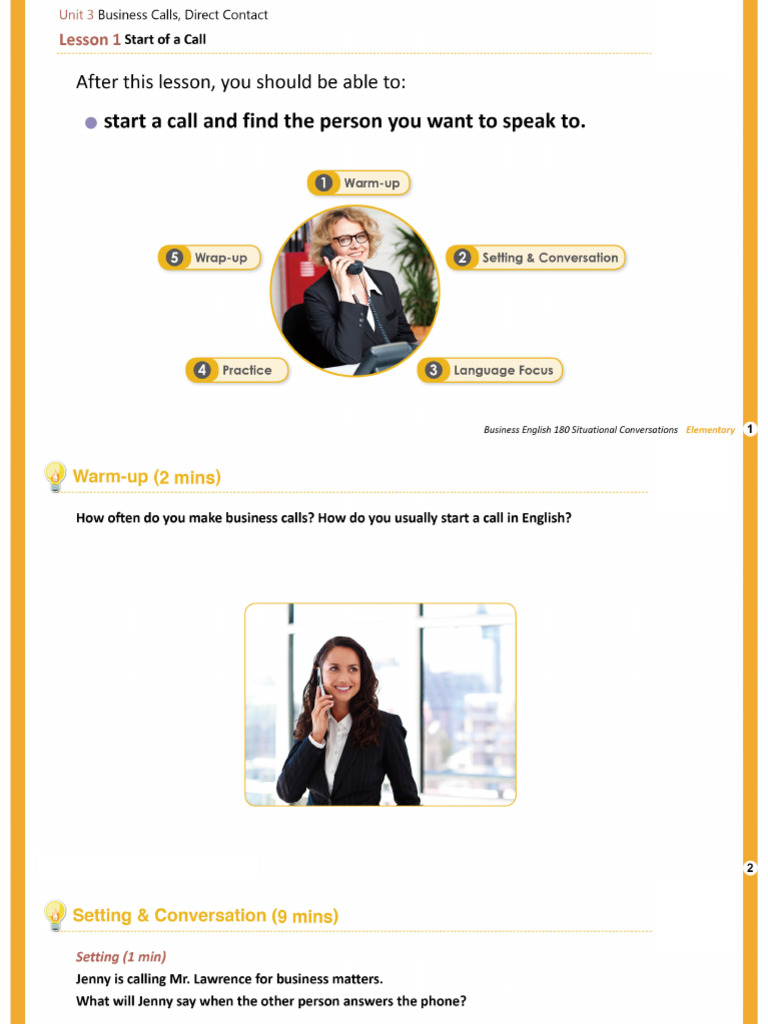 13、第三单元 商务电话 第一课 一开口就定了你的身份 Start of a call | PDF