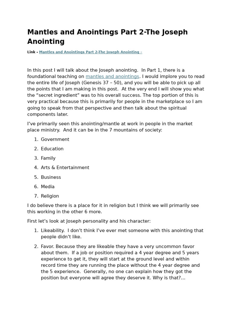 Understanding the Joseph Anointing | PDF | Holy Spirit | Religious ...