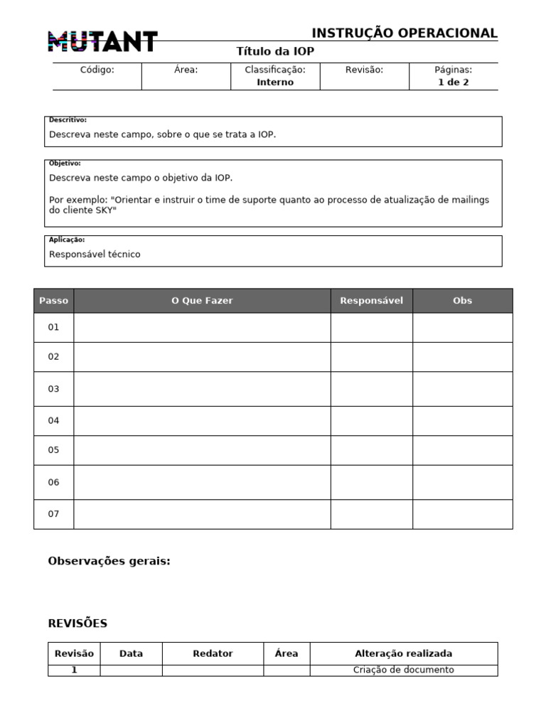 Instrução Operacional: Exemplo e Objetivo | PDF